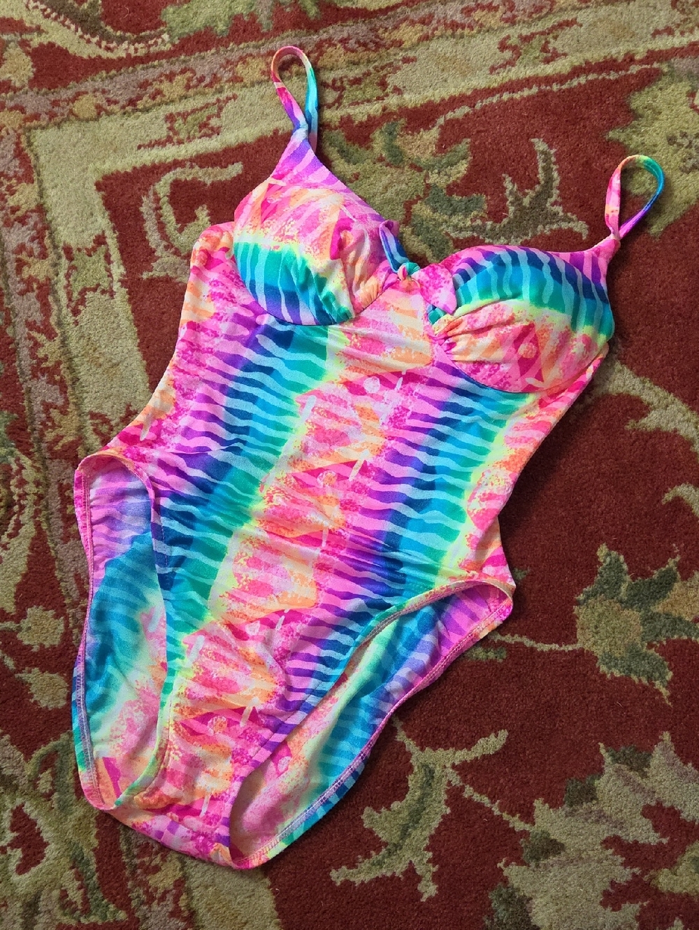 Vintage 90s Vibrant Rainbow Zebra Stripe One-Piece Swimsuit